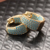 Gold-Tone Turquoise Beaded Hoop Earrings