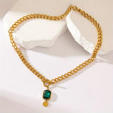 Gold-Tone Green Crystal Toggle Necklace