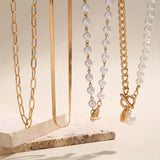 Gold-Tone Layered Pearl Chain Necklace Set