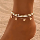 Gold-Tone Layered Beaded Anklet