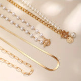 Gold-Tone Layered Pearl Chain Necklace Set
