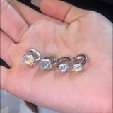 Silver-Tone Halo Crystal Huggie Earrings