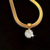 Gold-Tone Herringbone Crystal Pendant Necklace