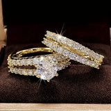 Gold-Tone Crystal Halo Ring Set