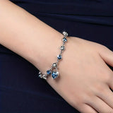 Silver-Tone Blue Crystal Heart Charm Bracelet