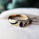 Gold-Tone Blue Crystal Halo Ring
