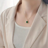 Gold-Tone Green Crystal Pendant Necklace