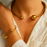 Gold-Tone Ball Choker and Bangle Set