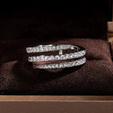 Silver-Tone Triple Wrap Crystal Ring