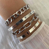Silver-Tone Multi Chain and Bangle Bracelet Set