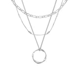 Silver-Tone Layered Circle Pendant Necklace
