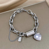 Silver-Tone Heart Charm Chain Bracelet