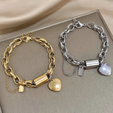 Silver-Tone Heart Charm Chain Bracelet