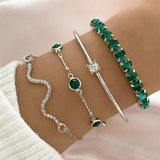 Gold-Tone Multi Bracelet Set with Green Crystal Accents