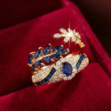 Gold-Tone Blue Crystal Ring Set