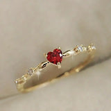 Gold-Tone Heart Ruby Crystal Ring