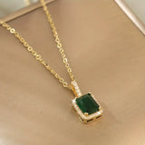 Gold-Tone Green Crystal Pendant Necklace