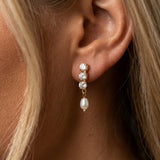 Gold Crystal & Pearl Drop Earrings