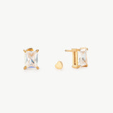 Gold Rectangular Crystal Stud Earrings