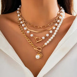 Gold-Tone Layered Pearl Chain Necklace Set