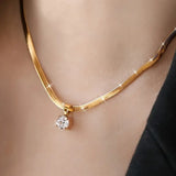 Gold-Tone Herringbone Crystal Pendant Necklace