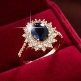 Silver-Tone Blue Pear Crystal Halo Ring