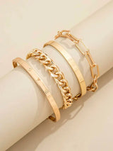 Silver-Tone Multi Chain and Bangle Bracelet Set
