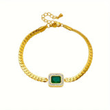Gold-Tone Green Crystal Chain Bracelet