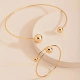 Gold-Tone Ball Choker and Bangle Set
