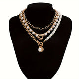 Gold-Tone Layered Pearl Chain Necklace Set
