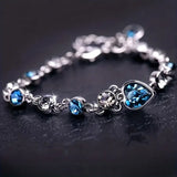 Silver-Tone Blue Crystal Heart Charm Bracelet