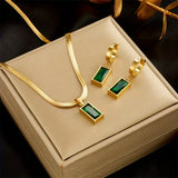 Gold-Tone Green Stone Jewellery Set