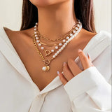 Gold-Tone Layered Pearl Chain Necklace Set