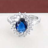 Silver-Tone Blue Pear Crystal Halo Ring