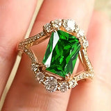 Gold-Tone Green Crystal Statement Ring