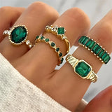 Gold-Tone Green Crystal Ring Set