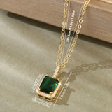 Gold-Tone Green Crystal Pendant Necklace