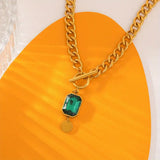 Gold-Tone Green Crystal Toggle Necklace