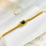 Gold-Tone Green Crystal Chain Bracelet