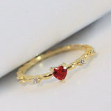 Gold-Tone Heart Ruby Crystal Ring