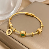 Gold-Tone Green Stone Charm Bangle