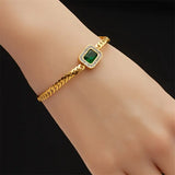 Gold-Tone Green Crystal Chain Bracelet
