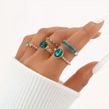 Gold-Tone Green Crystal Ring Set