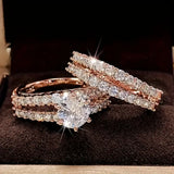 Gold-Tone Crystal Halo Ring Set