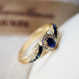 Gold-Tone Blue Crystal Halo Ring