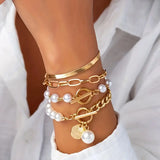 Gold-Tone Layered Pearl Bracelet Set
