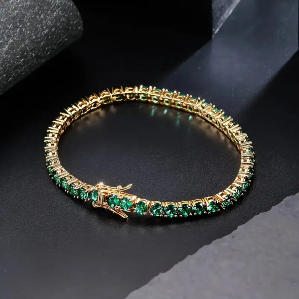 Gold-Tone Green Crystal Tennis Bracelet