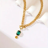 Gold-Tone Green Crystal Toggle Necklace