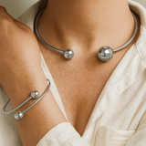 Gold-Tone Ball Choker and Bangle Set