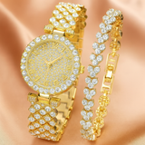 Gold-Tone Crystal Watch and Heart Bracelet Set